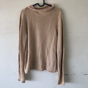 Vintage Liz Claiborne Knit Cowl Neck Loose Turtleneck Sweater Tan Beige Medium